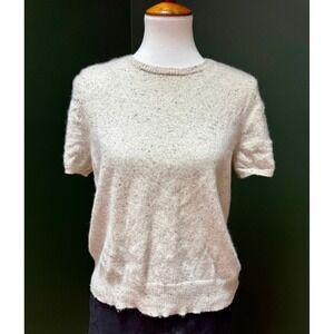 Halston Heritage Cream Short-Sleeve Crewneck Sweater